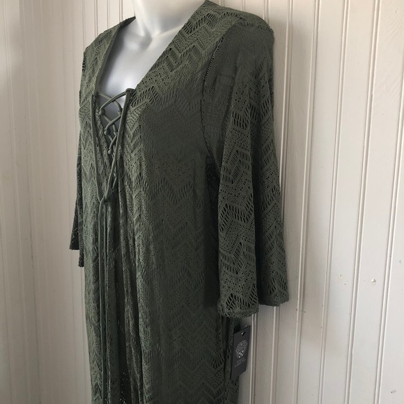 VINCE CAMUTO Retail $162 Crochet Caftan Swim Cover Up Safari Green XSmall - Picture 5 of 9